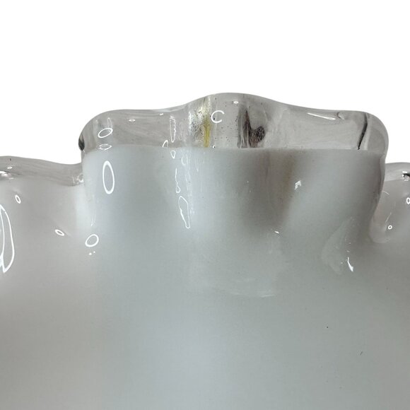 VTG FENTON Silver Crest Milk Glass Pedestal Bowl Candy Dish Clear Ruffle Edge 7" - Picture 8 of 10